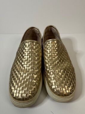 J/Slides Womens Calina Fashion Sneakers Size 8.5 Gold Metallic Weave